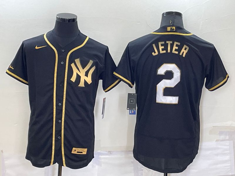 Men New York Yankees #2 Jeter Black Gold Elite 2022 Nike MLB Jersey